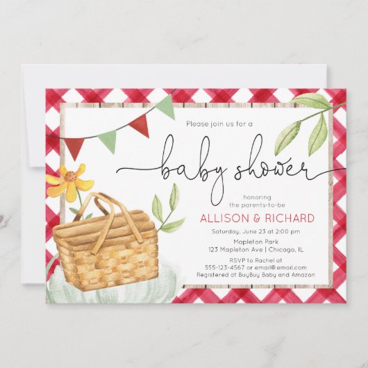 picknick baby shower, picknick in het park rode gi kaart (Voorkant)