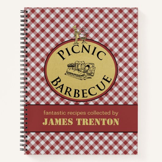 Picknick Barbecue Gingham Rood Receptenboek Notitieboek (Voorkant)
