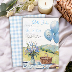Picknick Blauwe Ballonnen Wilde Bloemen Jongen Bab Kaart