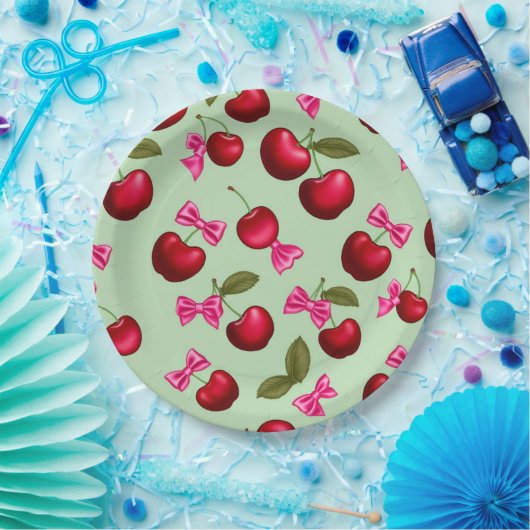 Picknick Borden - Big Bold Cherries & Bows Papieren Bordje (Feest)