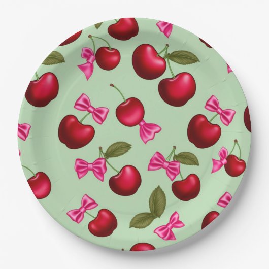 Picknick Borden - Big Bold Cherries & Bows Papieren Bordje (Voorkant)