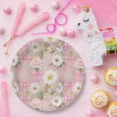 Picknick Borden - Bloemen en Gingham Bows Papieren Bordje (Feest)