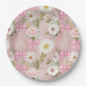 Picknick Borden - Bloemen en Gingham Bows Papieren Bordje (Voorkant)