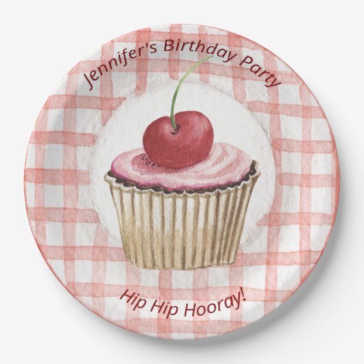 Picknick Borden - Kinder Retro Cherry Cup Cake Papieren Bordje (Voorkant)