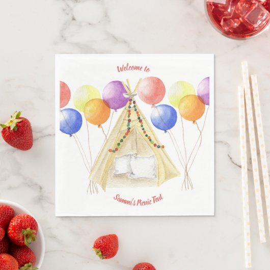 Picknick Borden - Tent & Ballonnen gepersonaliseer Servet (Insitu)