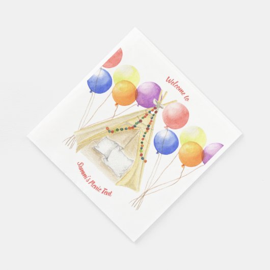 Picknick Borden - Tent & Ballonnen gepersonaliseer Servet (Hoek)