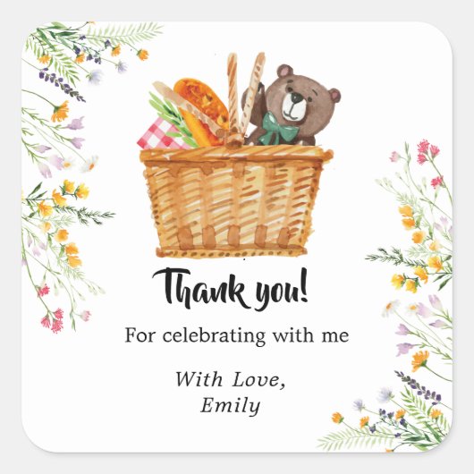 Picknick Dank u, gunsten Vierkante Sticker (Voorkant)