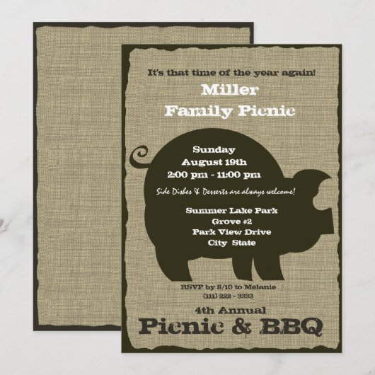 Picknick en BBQ Brown Hog Kaart (Voorkant / Achterkant)