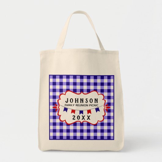 Picknick familiereünie | Blauwe Checker · Barbecue Tote Bag (Voorkant)