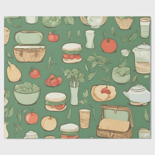 Picknick groen cadeaupapier (Vlak)