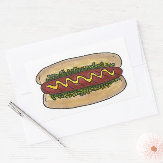 Picknick Hot Dog Bun Mosterd Relish Fastfood Hotdo Rechthoekige Sticker (Envelop)