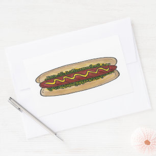 Picknick Hot Dog Bun Mosterd Relish Fastfood Hotdo Rechthoekige Sticker