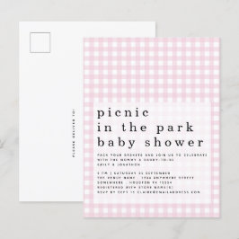 Picknick in het Baby shower Pink Gingham Briefkaart