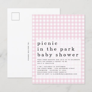 Picknick in het Baby shower Pink Gingham Briefkaart