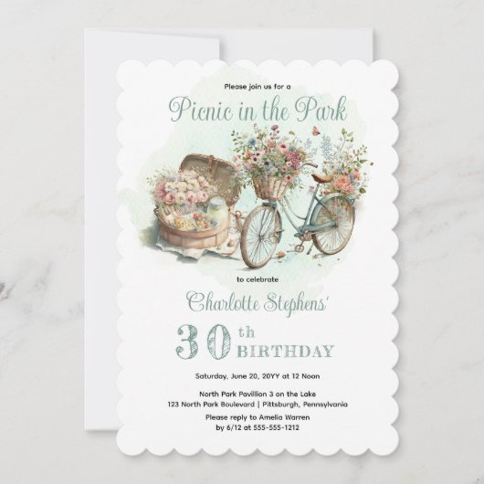 Picknick in het Park Floral 30th Birthday Party Kaart (Voorkant)