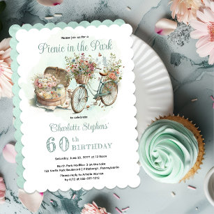 Picknick in het Park Floral 60th Birthday Party Kaart