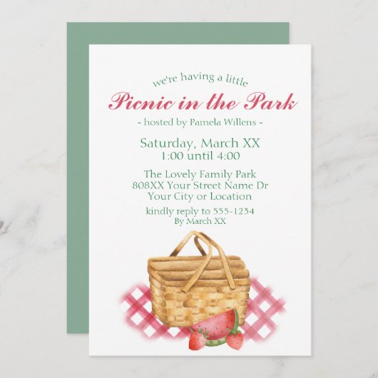 Picknick in het Park schattige Waterverf mand Kaart (Voorkant / Achterkant)