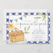 Picknick in het park zomer blauwe jongen verjaarda kaart (Voorkant)