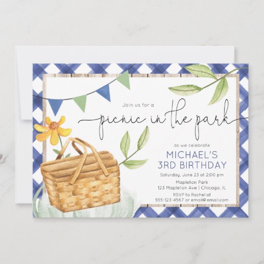 Picknick in het park zomer blauwe jongen verjaarda kaart (Voorkant)