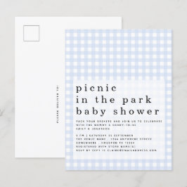 Picknick in Park Baby shower Blue Gingham Uitnodig Briefkaart