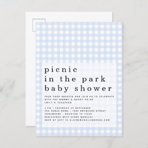 Picknick in Park Baby shower Blue Gingham Uitnodig Briefkaart