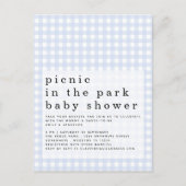 Picknick in Park Baby shower Blue Gingham Uitnodig Briefkaart (Voorkant)