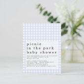 Picknick in Park Baby shower Blue Gingham Uitnodig Briefkaart (Staand voorkant)