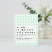 Picknick in Park Baby shower Green Gingham Invite Briefkaart (Staand voorkant)