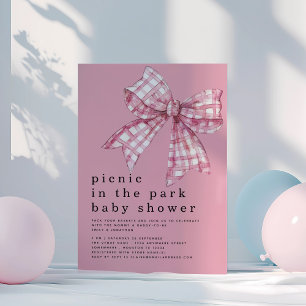 Picknick in Park Pink Gingham Bow Baby shower Kaart