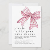 Picknick in Park Roze Gingham Bow Wit Baby shower Kaart (Voorkant)