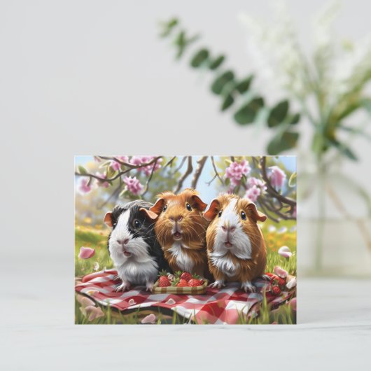 Picknick met cavia's briefkaart (Staand voorkant)