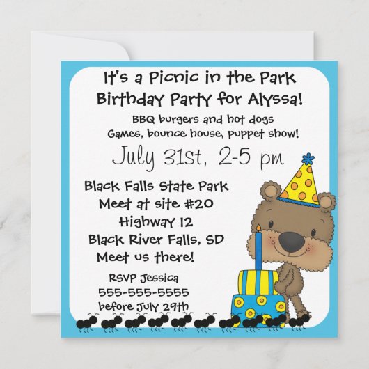 Picknick met de Teddy Bears Verjaardagsuitnodiging Kaart (Achterkant)