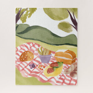Picknick op de heuvel Watercolor landschap gesch Legpuzzel