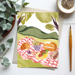 picknick op een heuvel   Schilderachtig Waterverf  Briefkaart