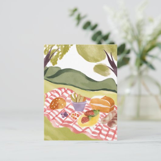 picknick op een heuvel | Schilderachtig Waterverf  Briefkaart (Staand voorkant)