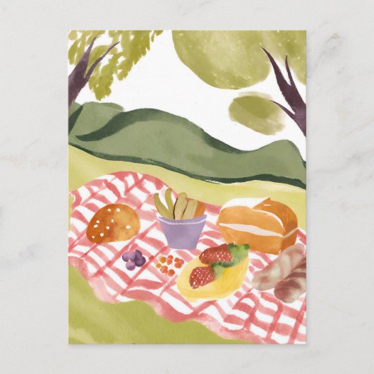 picknick op een heuvel | Schilderachtig Waterverf  Briefkaart (Voorkant)