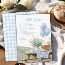 Picknick Park Ballonnen Bloemen Blauwe Jongen Baby