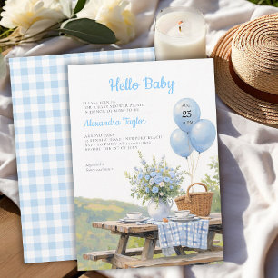 Picknick Park Ballonnen Bloemen Blauwe Jongen Baby Kaart