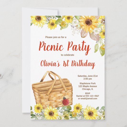 Picknick partij zonnebloemen zomer verjaardag meis kaart (Voorkant)
