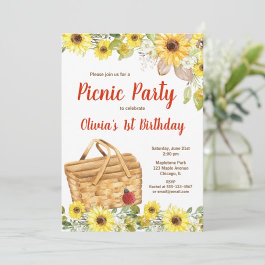 Picknick partij zonnebloemen zomer verjaardag meis kaart (Staand voorkant)