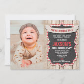 Picknick Party Verjaardag Rood Wit Gingham Foto Kaart (Voorkant)
