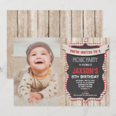 Picknick Party Verjaardag Rood Wit Gingham Foto Kaart (Voorkant / Achterkant)