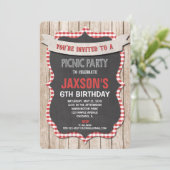 Picknick party verjaardagsuitnodiging rood wit gin kaart (Staand voorkant)