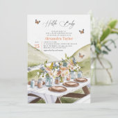 Picknick Peach Wildflower Vlinders Baby shower Kaart (Staand voorkant)