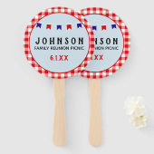 Picknick reünie rood geruit tafelkleed zomer handwaaier (Voorkant en achterkant)