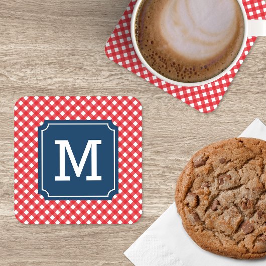 Picknick Rood Gingham Aanpassen Naam Initiaal Drankjes Onderzetter