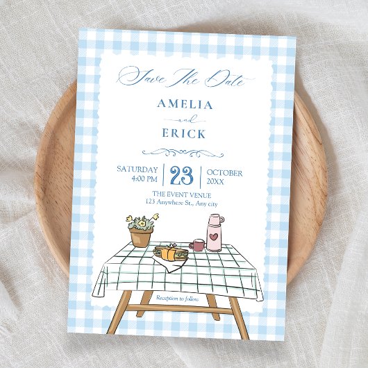 Picknick tuin bruiloft save the date