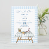 Picknick tuin bruiloft save the date (Staand voorkant)