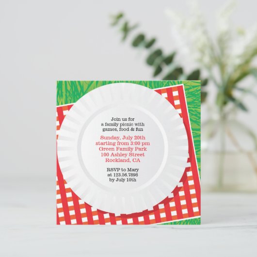 Picknick Uitje BBQ Party Flat Uitnodiging (Staand voorkant)