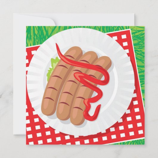 Picknick Uitje BBQ Party Flat Uitnodiging (Achterkant)